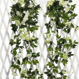 Artificial RoseVines Flower Garland Hanging Silk RoseVine Wedding,OffWhite+Green